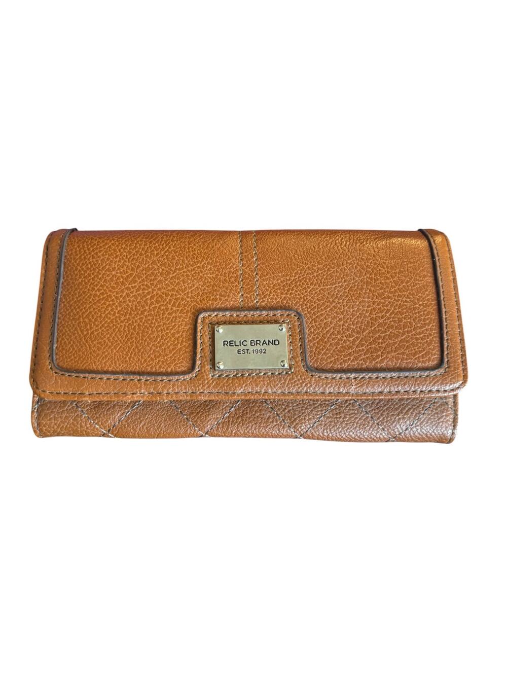 Relic Brand Tan Brown Faux Leather Trifold
Checkbook Wallet - Quilted Details